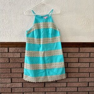 Lilly Pulitzer Turquoise Lace Stripe Halter Dress – Size 10